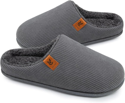 VeraCosy Men's Cozy Slip-on Slippers Corduroy Memory Foam Indoor House Shoes