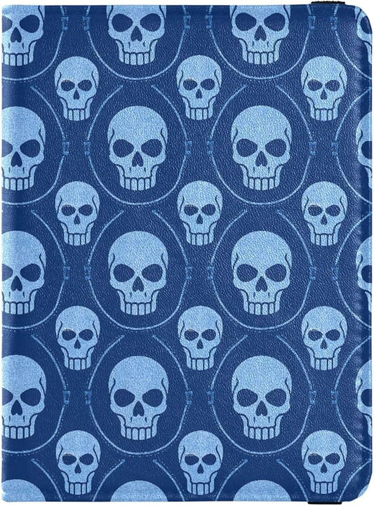 Blue Skull Pattern Leather Passport and Vaccine Card Wallet Combo Travel Passport Wallet With Vaccination Card Slot Passpo...