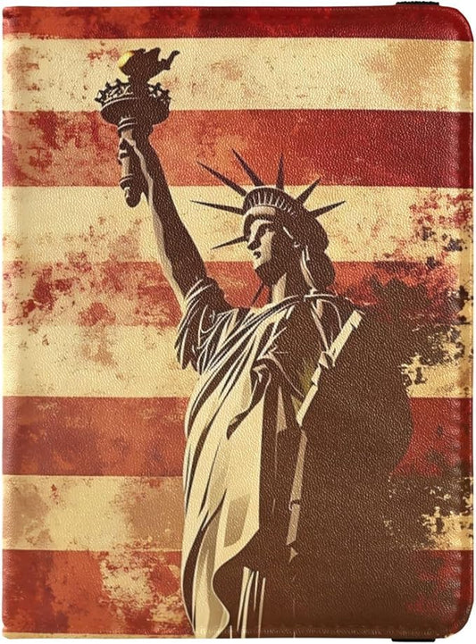 Usa Flag Liberty Art Leather Passport and Vaccine Card Wallet Combo Travel Documents Organizer Protector Passport Holder C...