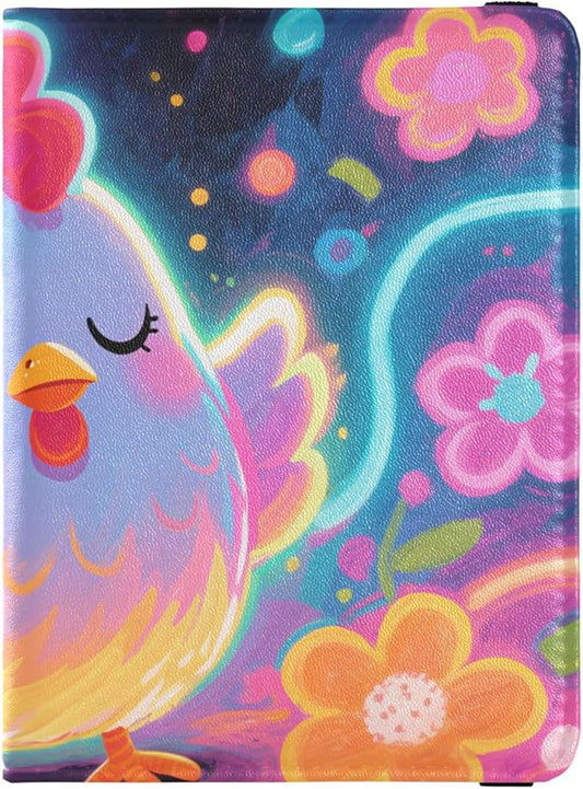 Neon Chicken Art Leather Passport and Vaccine Card Holder Combo Travel Passport Wallet Passport Holder Combo with Vaccine ...