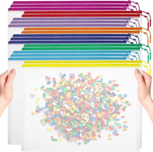 20pcs Mesh Zipper Pouch Bags, Puzzle Bags, A3 17x12 Inches Large Reusable Pouches for Organizing Classroom and Storage, Ex...