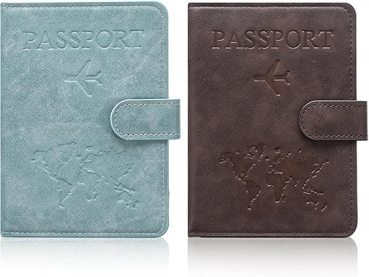 2 Pcs Passport Holder for Travel Essentials, RFID Blocking Passport Wallet,PU Leather Passports Cover for Women and Men