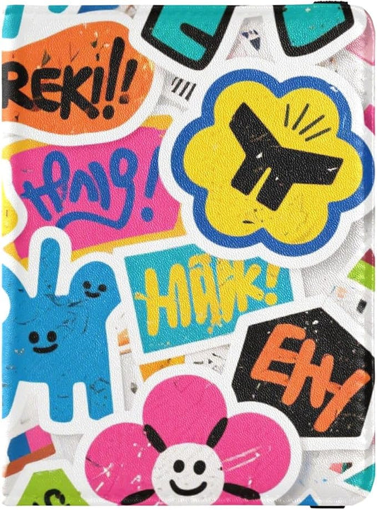 Cartoon Cool Colorful Graffiti Leather Passport and Vaccine Card Wallet Combo Travel Passport Wallet Passport Holder Combo...