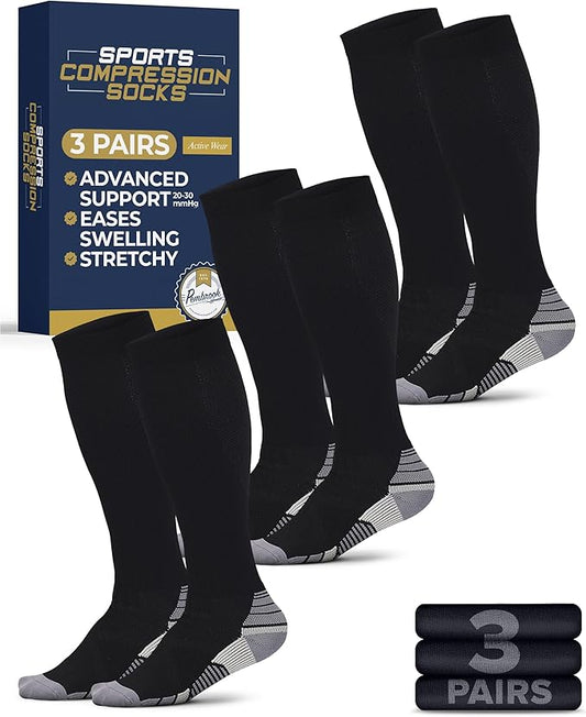Pembrook 3 Pairs Compression Socks 20-30 mmHg - Compression Socks for Women and Men | Running, Athletic, Travel, Nurses