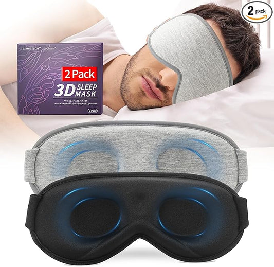 3D Sleep Mask for Men&Women, 2 Pack Contour Eye Masks for Sleep, Side Sleeping Mask for Men&Women, Blackout Eye Mask for S...