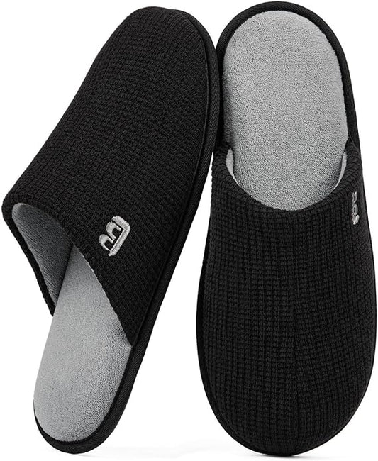 LongBay Mens House Slippers Comfy Knit Scuff Lightweight Memory Foam Slip On Bedroom Shoes for Indoor Outdoor Travel