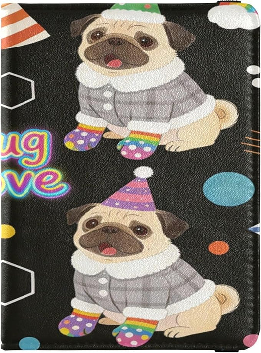 Plaid Coat Pug Love Holiday Leather Passport and Vaccine Card Wallet Combo Passport Case Travel Documents Wallet Passport ...