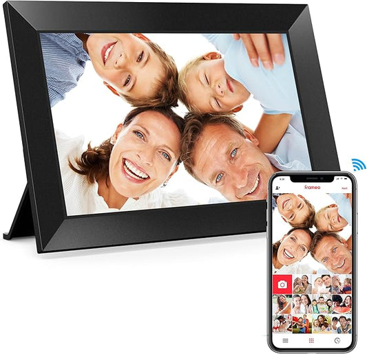 BIGASUO Digital Picture Frame, 10.1" Frameo Digital Frame WiFi with 32GB Memory, 1280x800 IPS Touch Screen, Send Photos/Vi...
