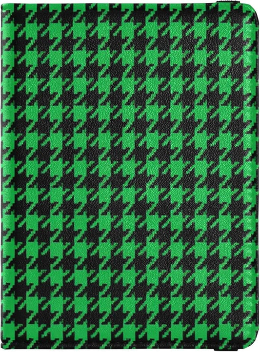 Green Black Houndstooth Pattern Passport and Vaccine Card Holder Combo Passport Holder with Vaccine Card Slot, PU Leather ...