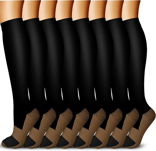 QUXIANG Copper Compression Socks for Women & Men Circulation (8 Pairs) - Best for Running Athletic Cycling - 15-20 mmHg