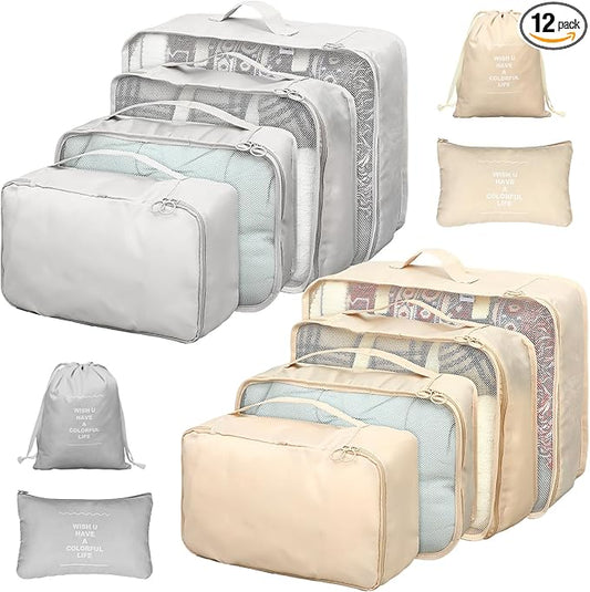 Kifmurase 12 Set Packing Cubes, Luggage Packing Organizers, Premium Suitcase Organizer Bags, Space-Saving Luggage Organize...