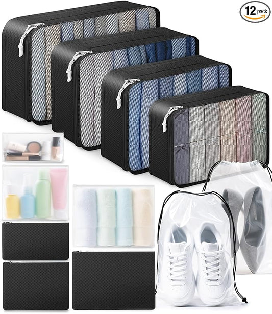 ALL INCLUDED - 12 Set Packing Cubes for Suitcases Carry On, Travel Essentials/Accessories Luggage Organizer Bags Set, Incl...