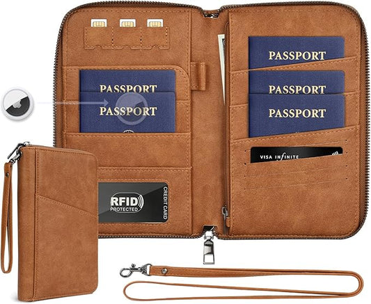 Family Passport Holder Wallet RFID Travel Document Organizer for Women Men, Portable Case Cover for Cards, Boarding Pass w...