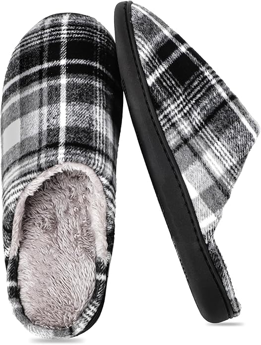 riemot Mens Furry House Slippers Memory Foam Bedroom Shoes Cushioned Lightweight Home Shoe with Thicken Sole Indoor Outdoo...