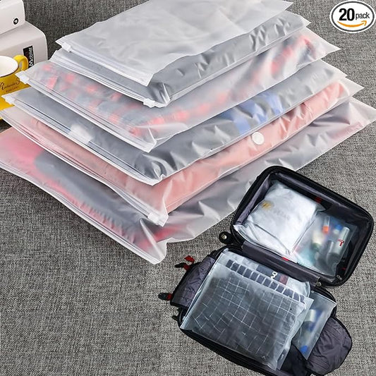 (20 pcs Value Pack) Travel Luggage Organizer Bags, Assorted Sizes, 4Mil Resealable Slider Zip Plastic Clothing Packaging, ...