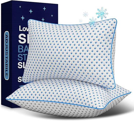 LOVELYREST Memory Foam Pillows 2 Pack – Adjustable Loft Cooling Pillows King Size Set of 2 for Sleeping, Firm, Supportive,...