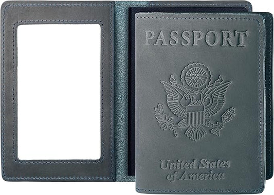 AGBIADD Passport Wallets and Vaccine Card Holder Combo,RFID Blocking Genuine Leather Passport Holder Cover Case with CDC V...