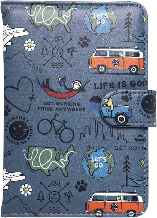 Life is Good Travel Passport Cover - Anti-Theft Passport Holder Wallet with Interior Card Slots, Magnetic Snap Closure, Si...