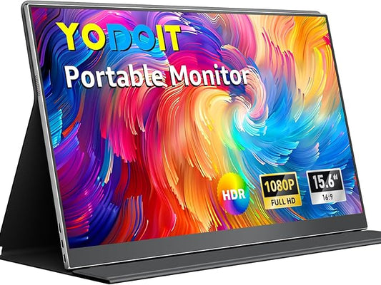 Yodoit Portable Monitor for Laptop, 15.6" 1920×1080 Travel Screen FHD IPS Display with USB Type C Port, Speakers and Smart...