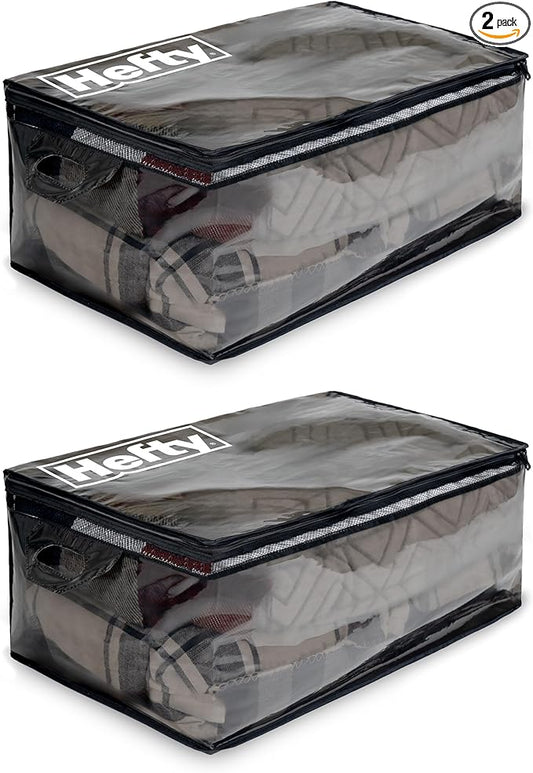 Hefty Storage Bags Extra Large Double Zipper Backpack, Heavy Duty Water Resistant Moving Totes with Shoulder Straps, Folda...