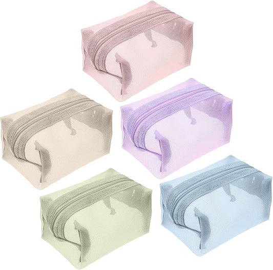 Qulkws 5 Pcs Mini Zipper Mesh Bags 4.3''x2.7''x2'' Portable Travel Makeup Cosmetic Bags Square Small Travel Kit Storage Po...