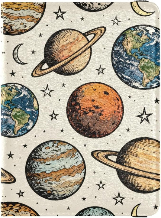 Planets & Stars Pattern Leather Passport and Vaccine Card Holder Combo Travel Passport Wallet With Vaccination Card Slot P...