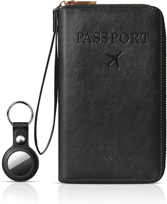 Passport Holder with External Smart Tracker Slot – Waterproof Travel Wallet with Zipper for Men & Women, Slim Passport Cov...