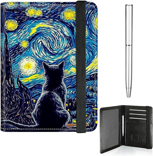 RWUTYTIUL Galaxy Black Cat Passport Holder for Travel Women Men, Leather Passport and Vaccine Card Holder Combo Elastic St...