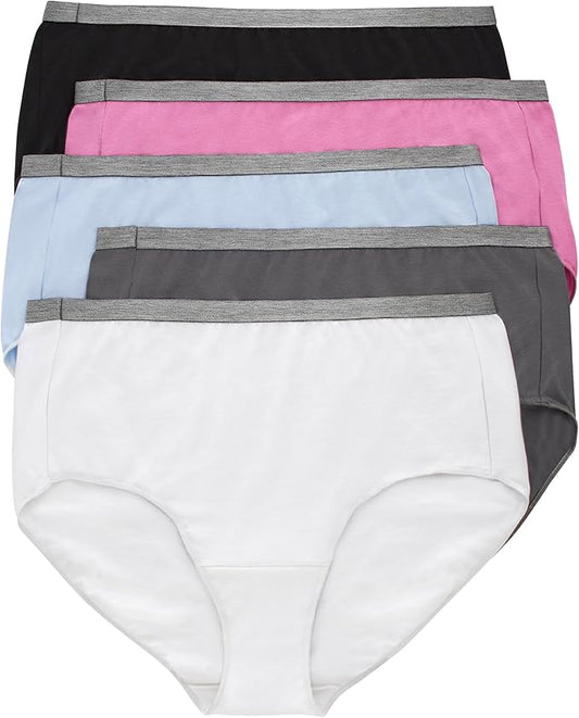 Hanes womens Just My Size Brief Underwear, Cotton Stretch Brief Panties, Plus Sizes, 5-pack
