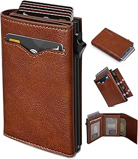 miyozi Wallet for Men,with Cash Pocket 2 ID Window 9-13 Cards,Metal Case Smart Slim Pop Up Credit Card Holder Flip with Ma...