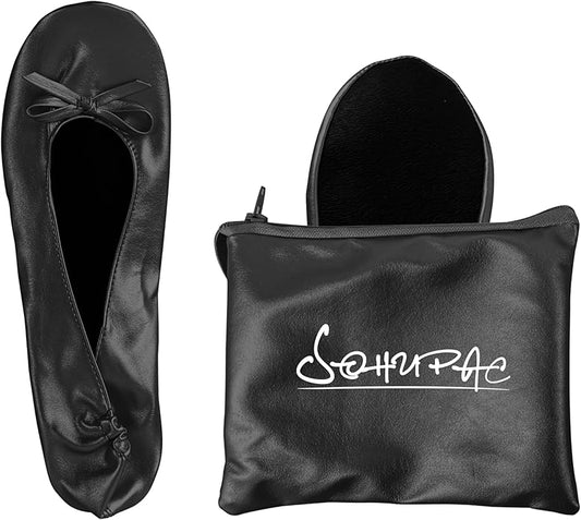 Women's Foldable Flats, Portable Ballet Flat Roll Up Slipper Shoes with Travel Pouch Bag for Ballerina Wedding