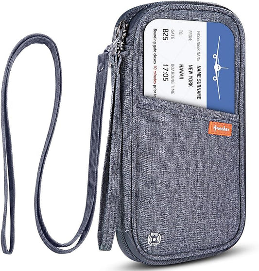RFID Passport Wallet with Vaccine Card Slot, Family Travel Passport Holder Document Organizer Bag with Wrist & Neck Double...