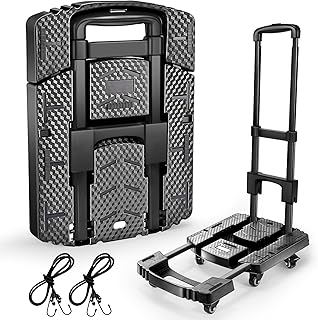 Voipvvii Folding Hand Truck 500lbs, Portable Heavy Duty Dolly Cart, 6 Wheels Collapsible Luggage Cart with 2 Elastic Ropes...
