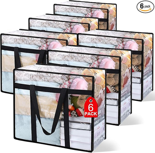 6Pack Clear Blanket Storage Bags, Vinyl Comforter Clothes Storage Closet Organizers and Storage Containers Moving Bags wit...