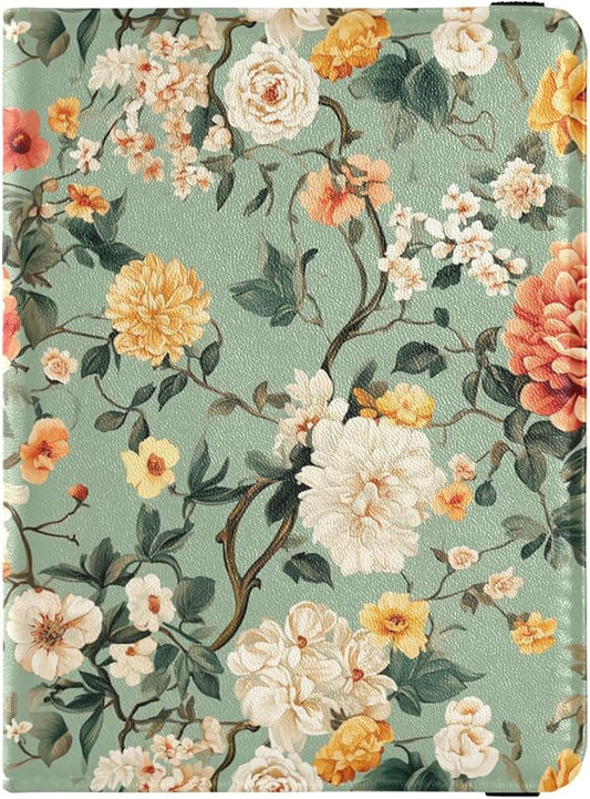 Fall Flower Sage Green Passport and Vaccine Card Holder Combo Travel Documents Organizer Protector Passport Holder Combo w...