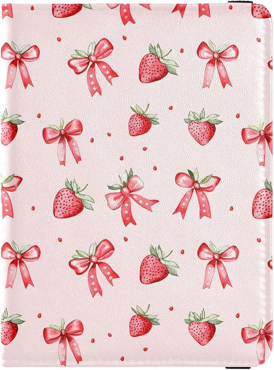 zyrtty Passport Holder, Pink Strawberries Bows Pattern Passport Cover Travel Wallet with Credit Card Slots Rfid Wallet Wat...