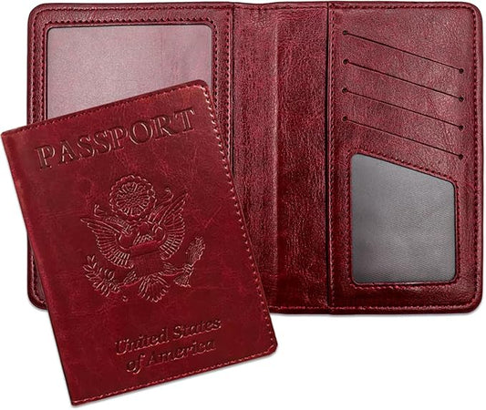 XZVXZV Passport Holder for Travel Essentials RFID Blocking Wallet Card Case PU Leather Passport Cover Women and Men (Wine)