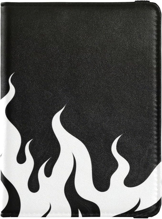 Black Fluorescent Cool Flame White Leather Passport and Vaccine Card Wallet Combo Passport Case Travel Documents Wallet Pa...