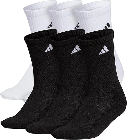 adidas Men's Athletic Cushioned 6-Pack Crew, Cushioned Crew Socks with Arch Compression for a Secure Fit