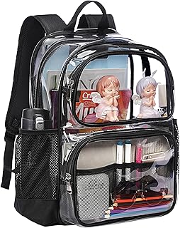GiMiUiTo Clear Backpack Heavy Duty,17'' Transparent Bag See Through Backpack for College Work Travel Security,Black