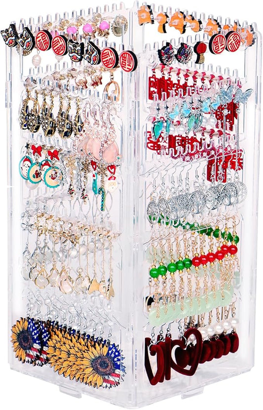 17Dec 360 Rotating Earring Holder Organizer Stand,5 Tiers Acrylic Jewelry Organizers and Storage,Stud Earring Organizers a...