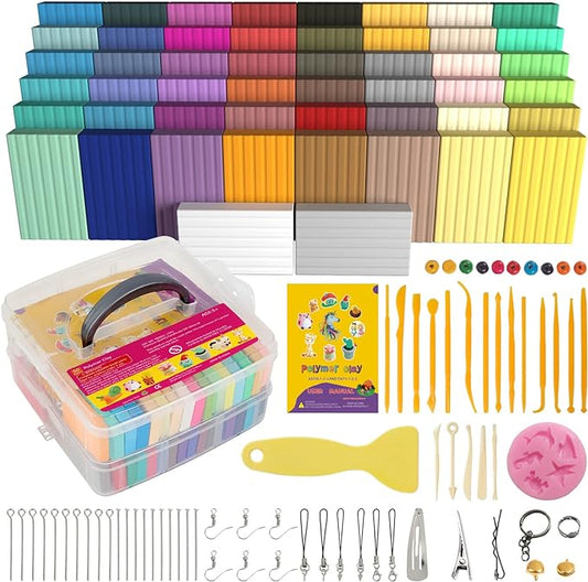 Polymer Clay 50 Colors, Modeling Clay for Kids DIY Starter Kits, Oven Baked Model Clay, Non-Sticky Molding Clay with Sculp...