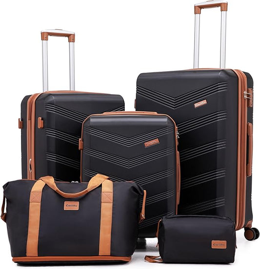 CONCEPTEN Expandable Luggage Sets 5 Piece, Hard Case Suitcase Set with Spinner Wheels,22x14x9 Airline Approved Carry on,Li...
