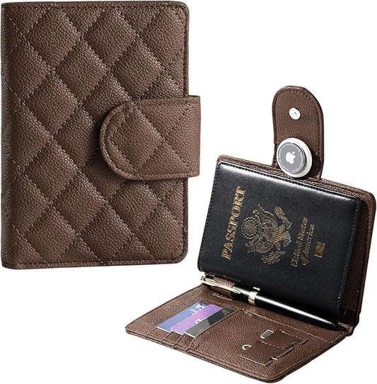 Passport Holder for Travel RFID Passport Holder with Airtag Compact Leather Passport Cover Case with Card Holders SIM Slot...