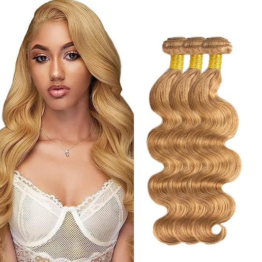 #27 Blonde Bundles Human Hair Body Wave Bundles 24 24 24 Inch Unprocessed Brazilian Virgin Remy Hair 3 Bundle Honey Blonde...