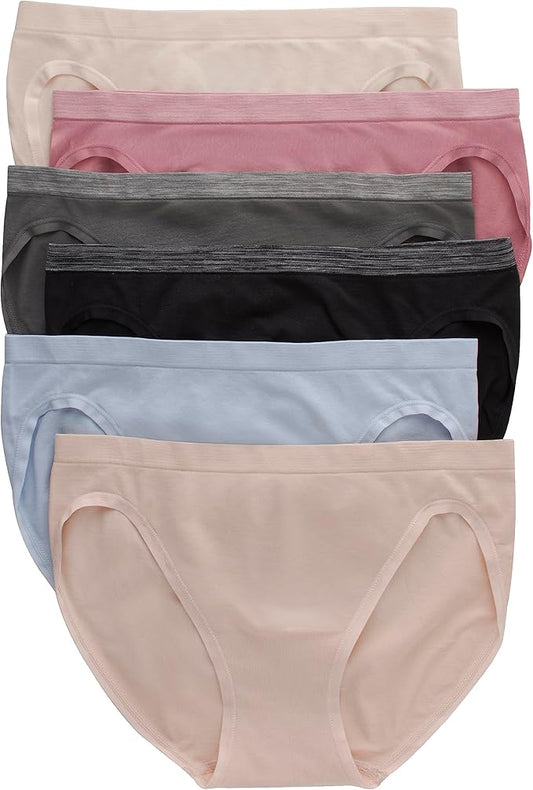 Hanes Women's Seamless Underwear Pack, Comfort Flex Fit Bikini Boyshort or Thong Panties, 6-Pack