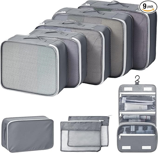 Easortm Packing Cubes for Travel 9 Set, Luggage Organizer Bags Organizer for Luggage, Travel Packing Organizers for Clothe...