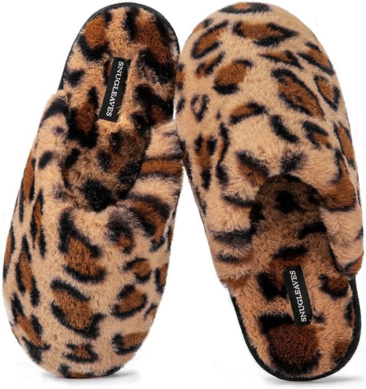 Snug Leaves Women's Fuzzy Scuff Slippers Soft Comfy Memory Foam Non-slip Indoor House Shoes