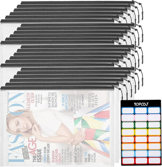 YOPCDJ 24pcs Mesh Zipper Pouch Bags, A4 13x9 Inches Reusable Bags Puzzle Storage Organizer Black Multipurpose for Travel B...
