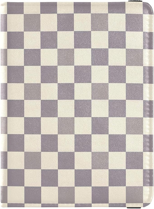 Gray Checkerboard Leather Passport and Vaccine Card Holder Combo Travel Documents Organizer Protector Passport Holder Comb...